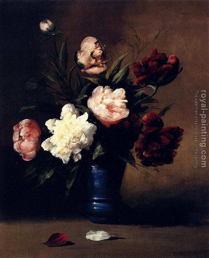 Germain Theodure Clement Ribot : Peonies In A Blue Vase